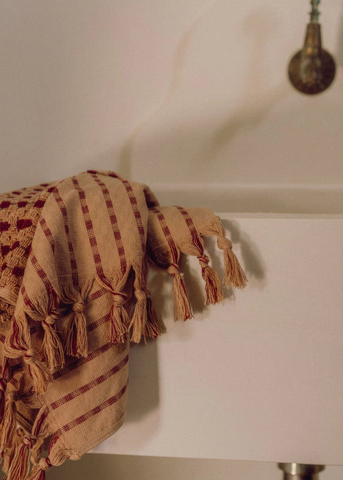 Chickpea Hand Towel | Truffle/Burgundy