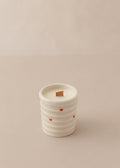 Creamy Ribbed Candle w Red Hearts