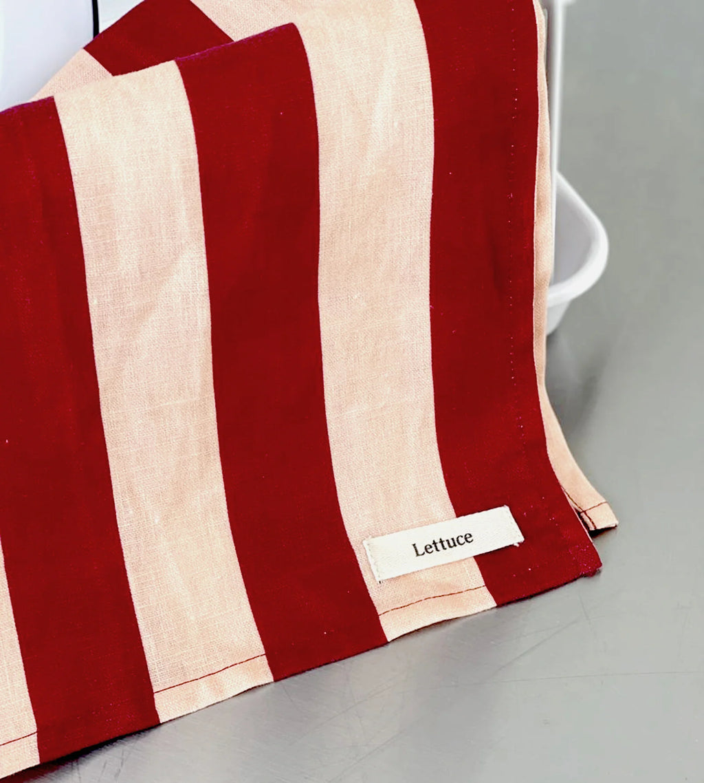 Lettuce Tea Towel | Bold Stripe Peach + Burgundy