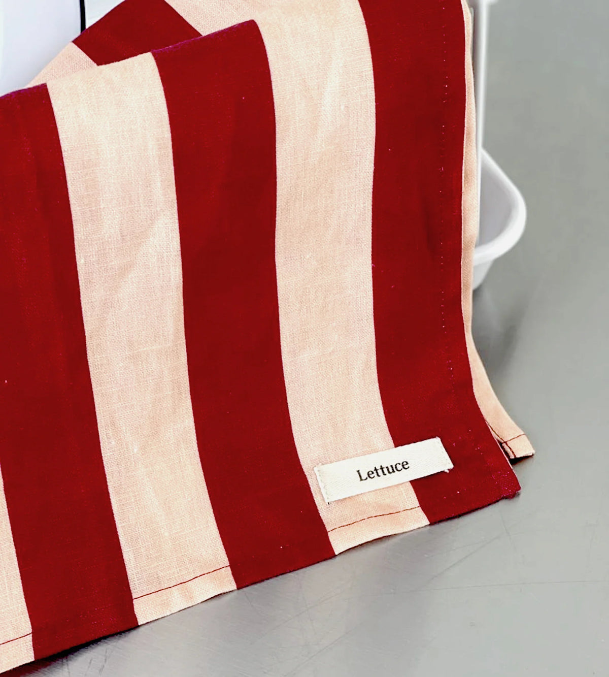 Lettuce Tea Towel | Bold Stripe Peach + Burgundy